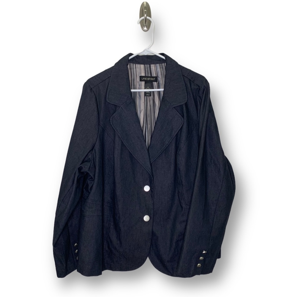 Lane Bryant Blazer Silver Buttons Dark Blue Sz 28